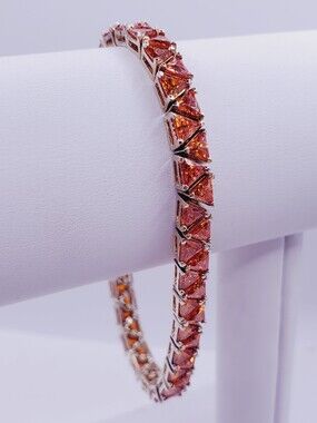 Yellow Gold - 925 Silver 18 Carats Of Orange Trillion Cz Tennis Bracelet